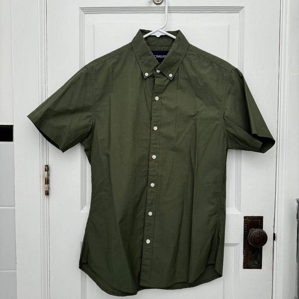 New Jomers Olive Japanese Poplin Short Sleeve Shirt, Men’s M, Slim Fit